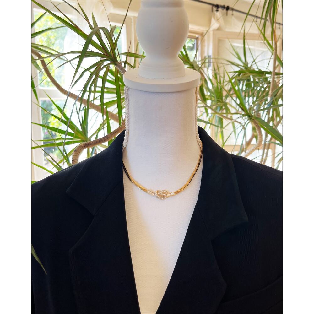 NINA RICCI Vintage Love Knot Rhinetone Snake Omega Choker Necklace 1980s - Picture 8 of 11